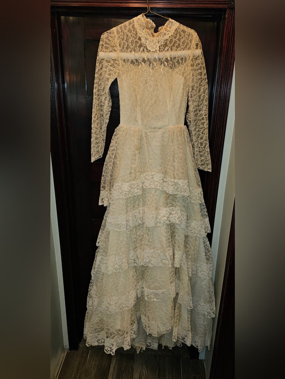 Vintage 1970's Wedding Dress With Cathedral Veil